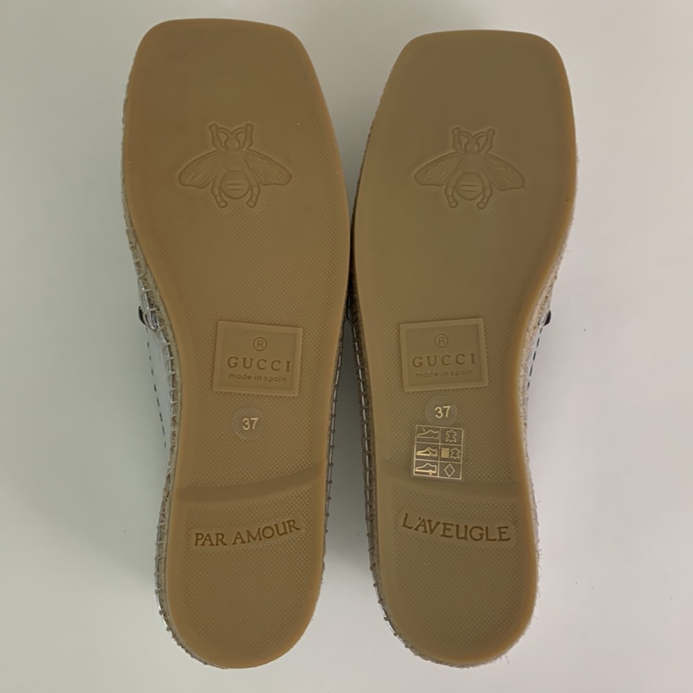 NEW Gucci Espadrille Size 37 (7) GG Marmont Silver Metallic - Picture 11 of 14